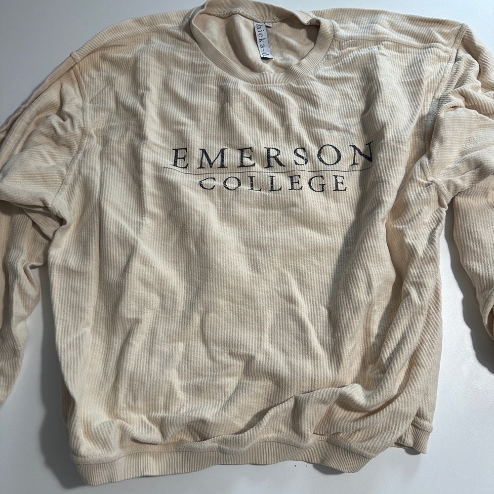 Emerson college cream waffle long sleeve top